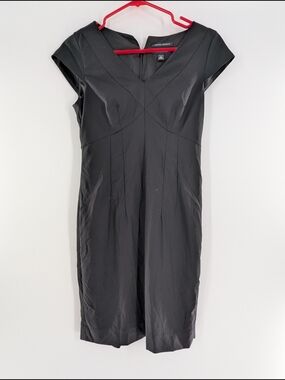 Banana Republic Italian Yarn Cap-Sleeve Midi Sheath Dress Wool 2 Black Stretch